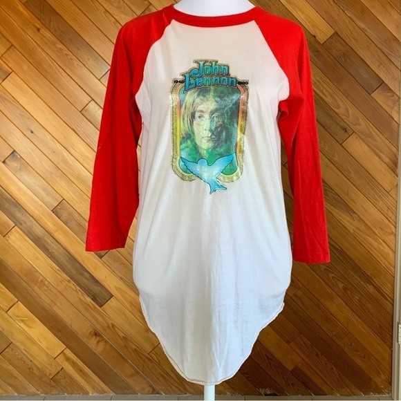 Vintage 80s John Lennon Memorial Raglan T-Shirt - Picture 1 of 9